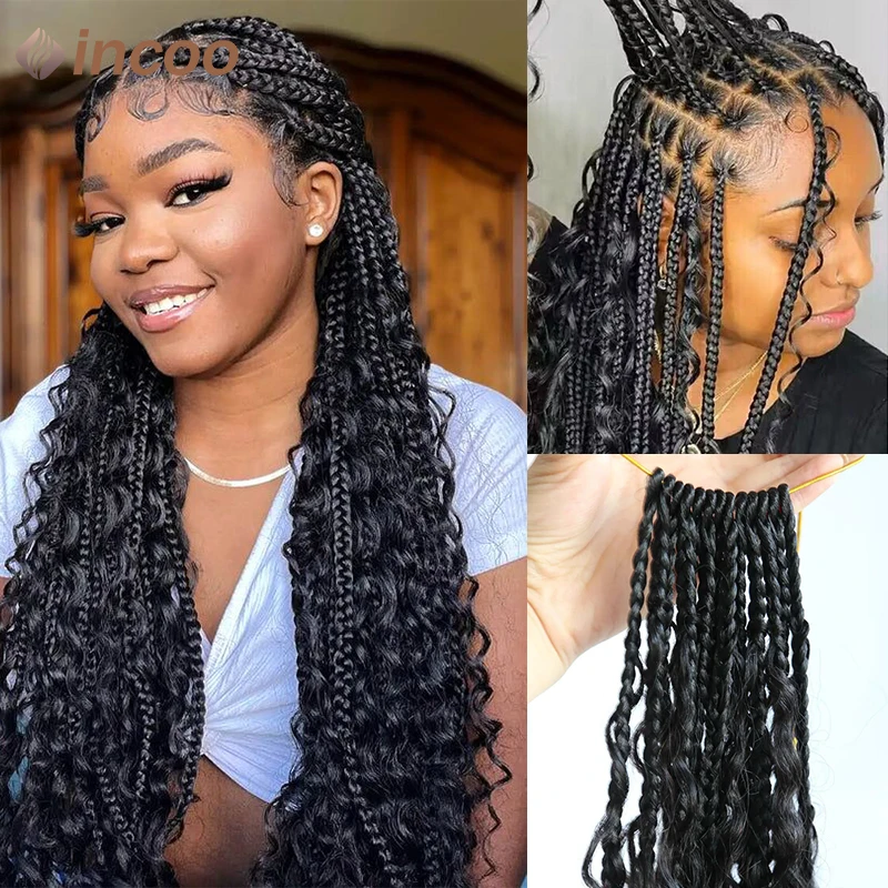 Boho caixa trançada perucas de cabelo encaracolado sintético completo perucas dianteiras do laço para preto feminino deusa locs trança peruca boêmio caixa trança peruca