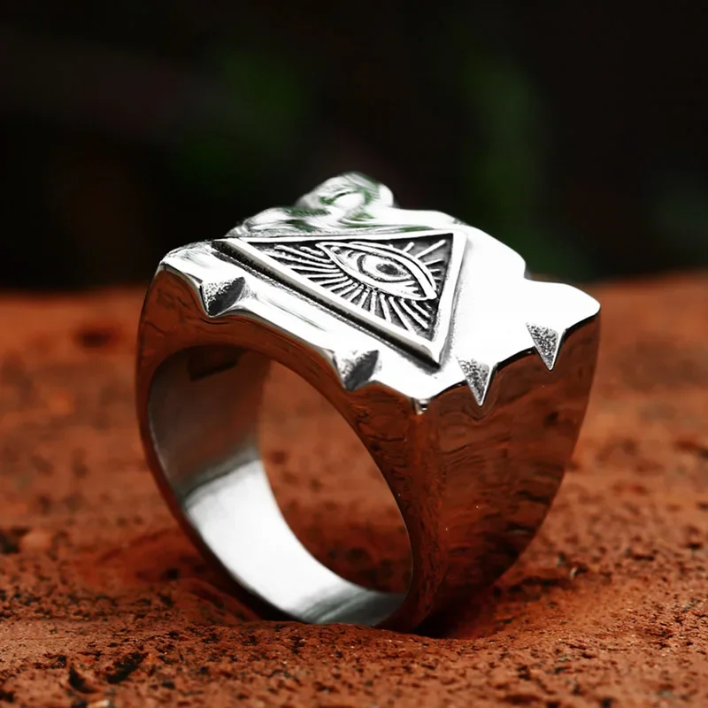 2024 New Style 316L Stainless Steel Eye of Horus Ring Egypt Ethnic Square Shape RingVintage Jewelry For Men Wholesale