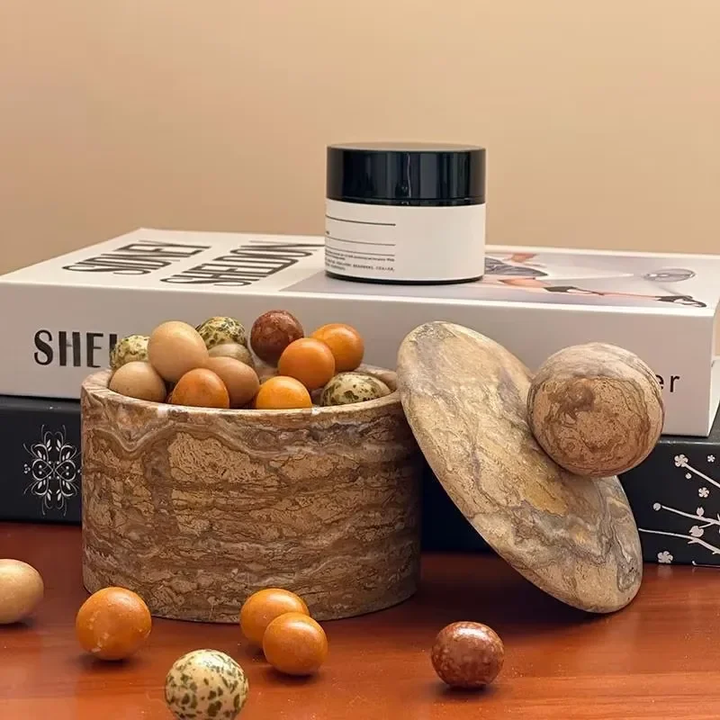 Nordic Luxury Natural Marble Jewelry Box Desktop Storage Container for Living Room Elegant Stone Decorative Organizer Sample