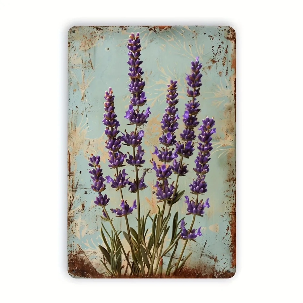Vintage Lavender Metal Sign, 8x12 Inch Floral Wall Art for Relaxing Bedroom, Living Room & Cafe Decor