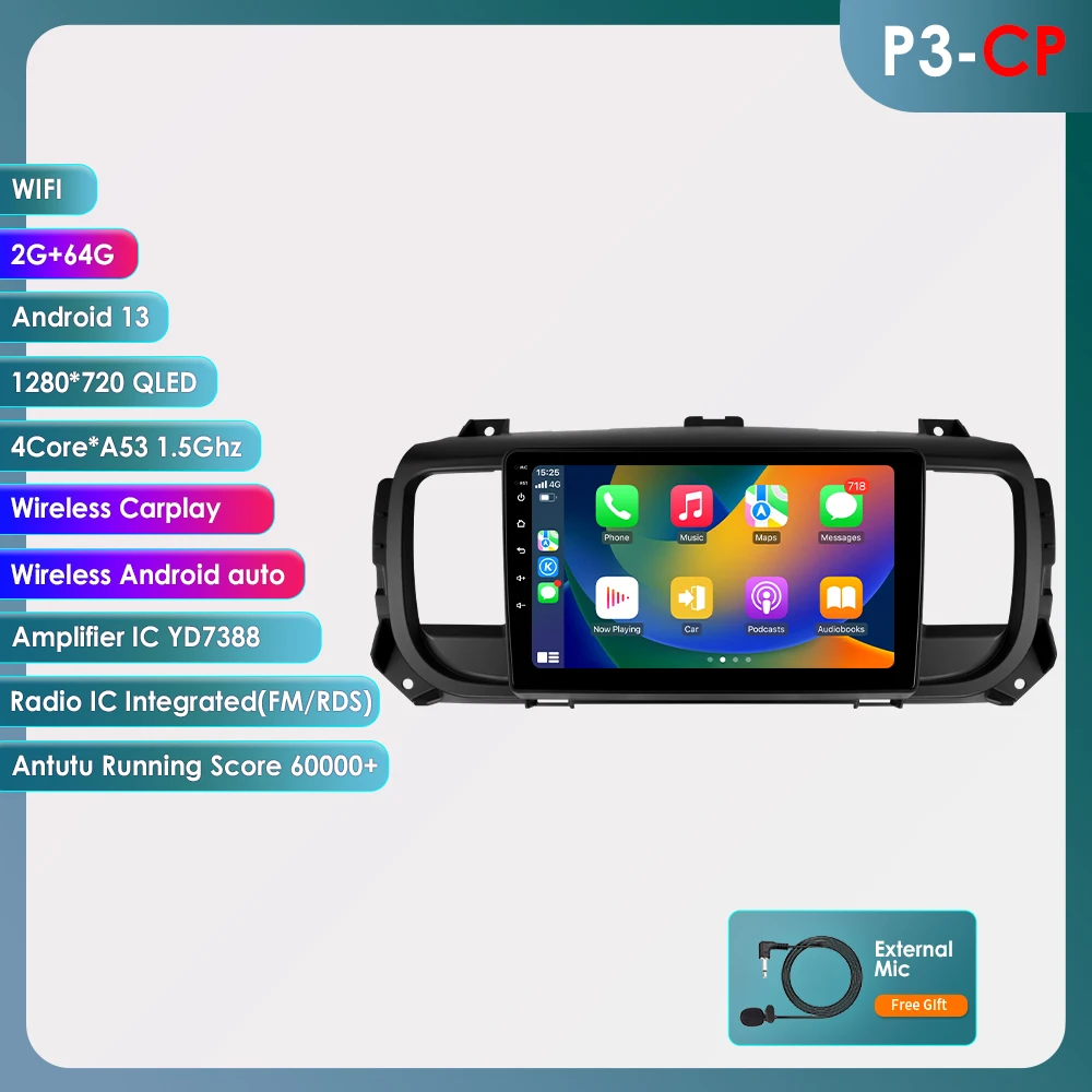Hizpo Draadloze CarPlay Android Auto Voor Peugeot Expert 3 Citroen Jumpy 3 SpaceTourer 2016 - 2021 Autoradio Multimedia Video GPS