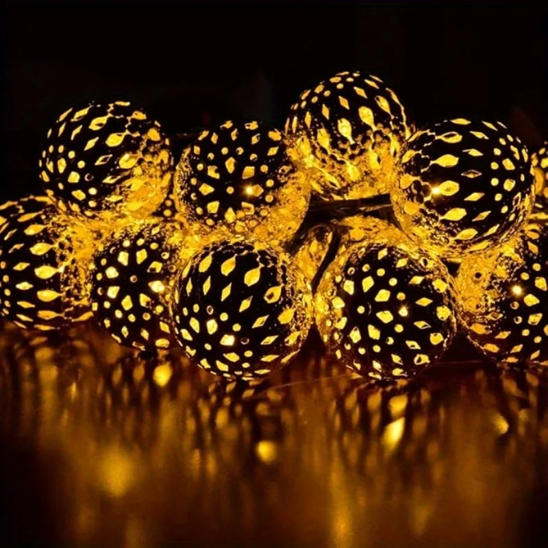 Solar Moroccan Ball String Lights 50/30/20 LED Detachable Solar Outdoor Decor Lights for Wedding Parties & Home Button Control