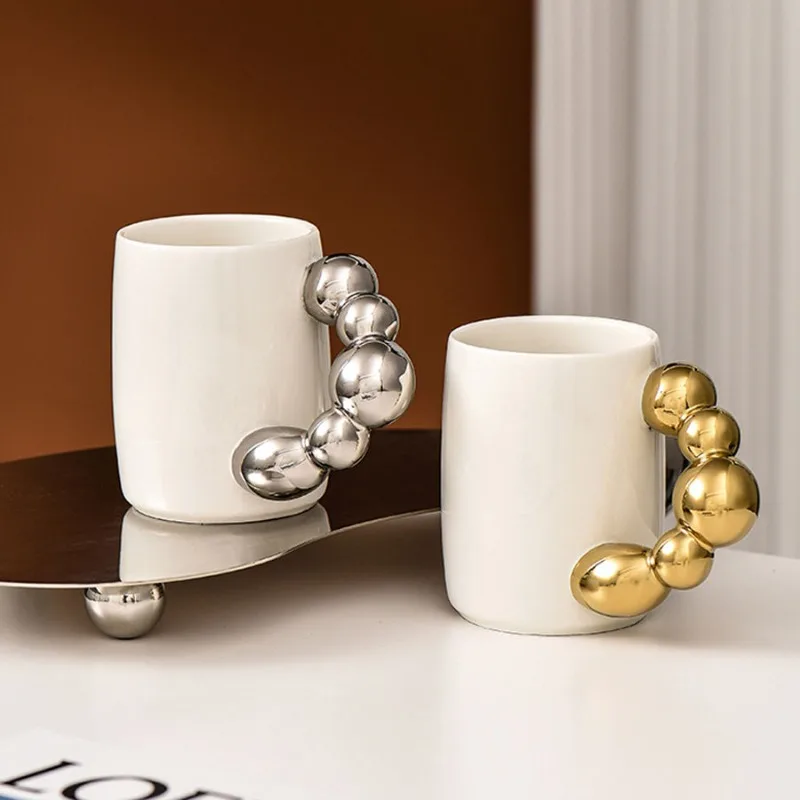 Personalized Electroplated Gold Silver Pearl Ceramic Mark Coffee Cup Afternoon Tea Cup Drinking Cup Home Decoration