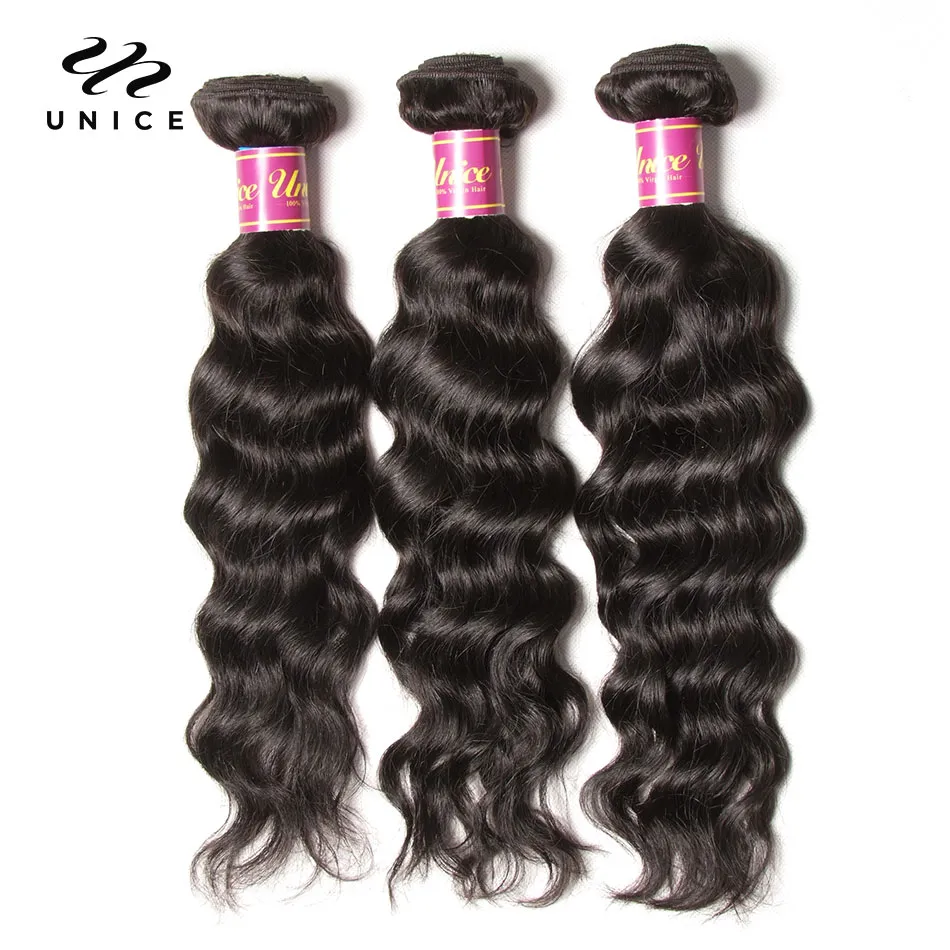 Unice Hair 3 Bundles Indian Hair Natural Wave 100% Human Hair Weaving Natural Color Remy Hair Bundles 8-26inch Free Shipping
