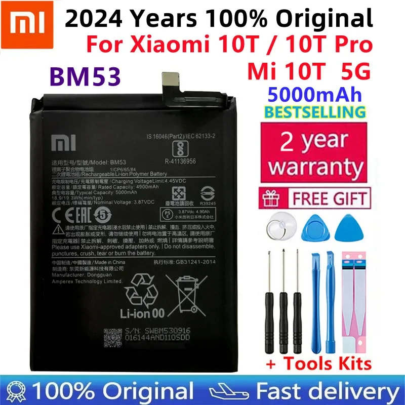 

Xiaomi 100% Origina Replacement Battery BM53 For Xiaomi 10T 10T Pro Mi 10T 5000mAh BM53 Replacement Battery + Free Tools
