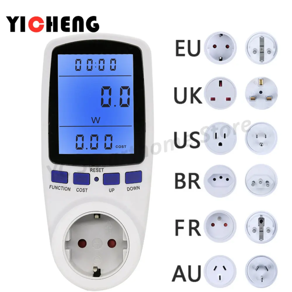 Backlight EU US UK FR AU BR Socket wattmeter power meter energy meter electric consumption meter electricity meter power monitor