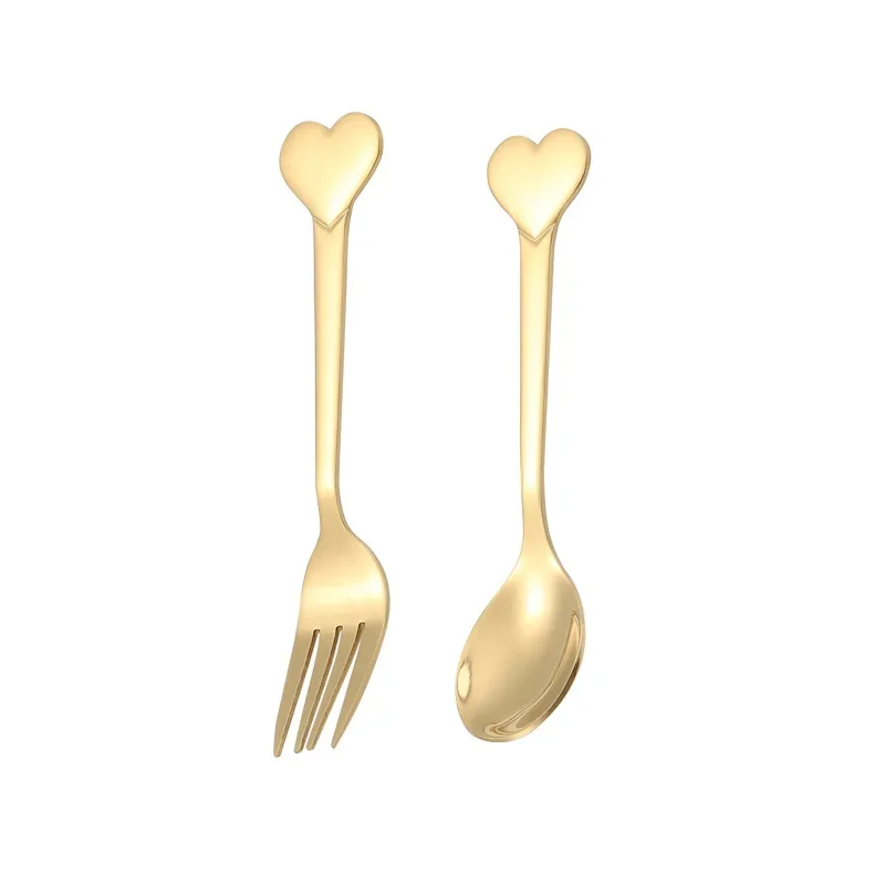 Stirring Dessert Spoons Forks Portable 304 Stainless Steel Kitchen Tableware Heart Sand Ice Cream Cake Coffee Honey Spoon Fork