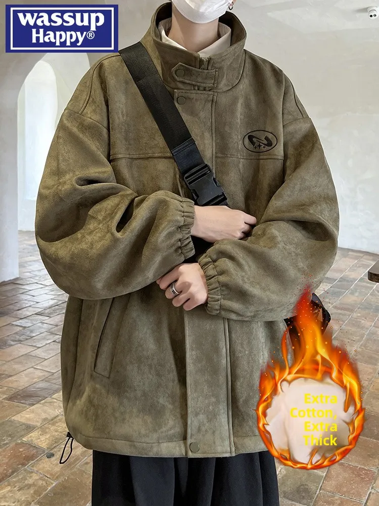 

Wassup Happy American Sle Suede Jaet Мужская осенне-зимняя хлопковая куртка с обогащенным крутым брендом Haome Высококачественная куртка на молнии