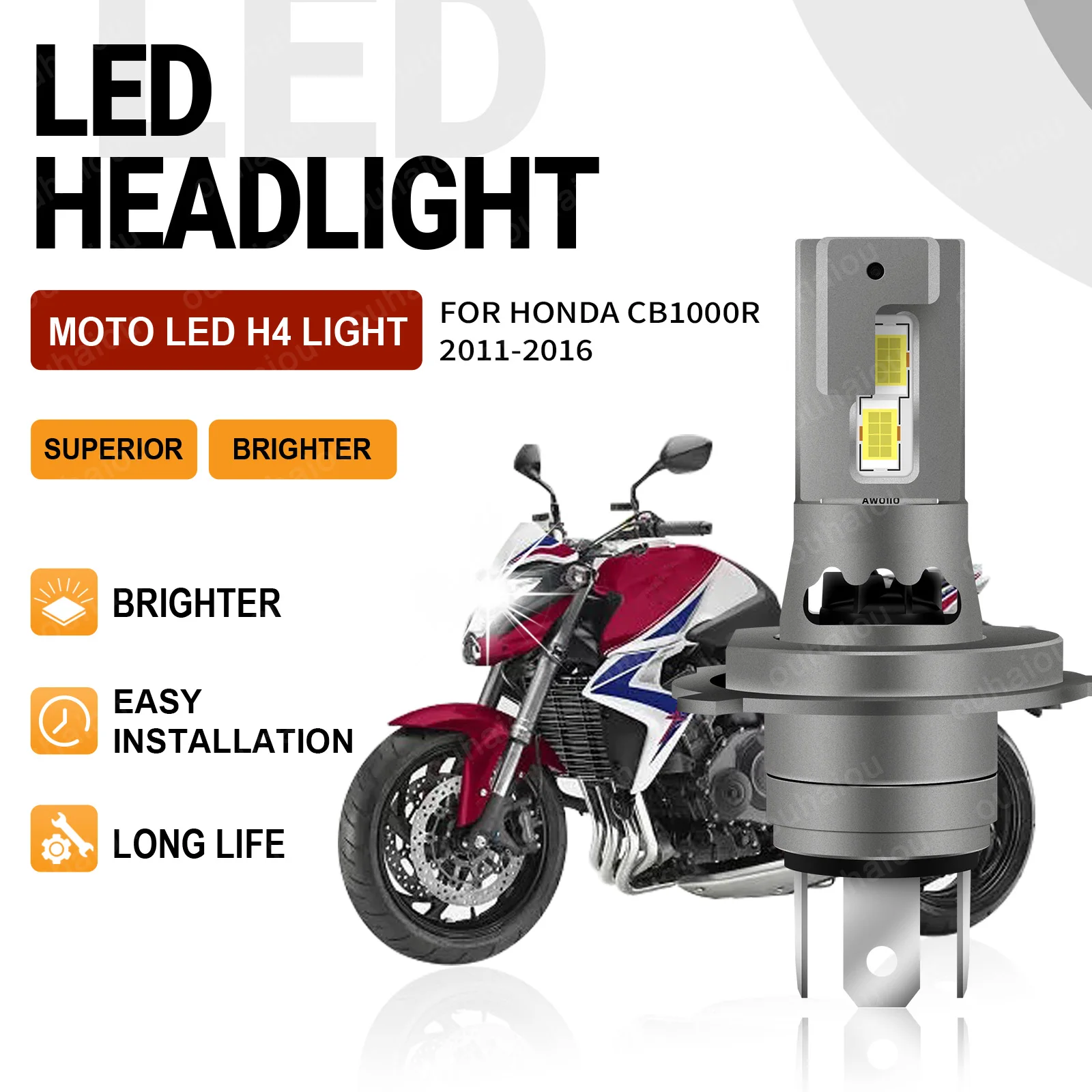 

1Pcs H4 Canbus LED CSP 3570 Motorcycle Headlight 12V High Low Beam Motorbike Headlamp For Honda CB1000R 2011-2016