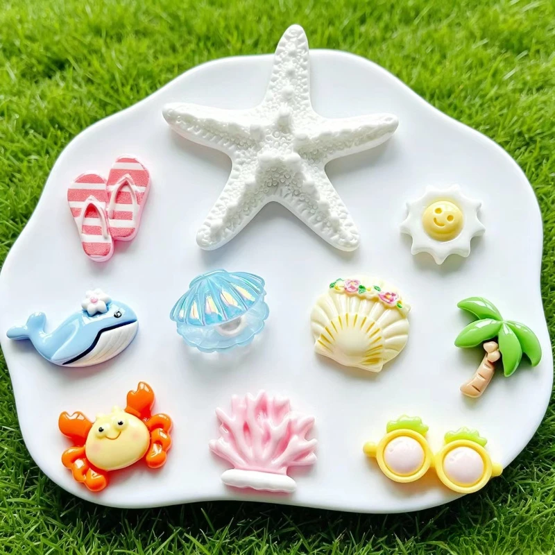 Summer Ocean Style Shoe Charms Set For Clogs, Cute Starfish Whale Crab Flower Palm Tree Sandals DIY Resin Decoration Accessories
