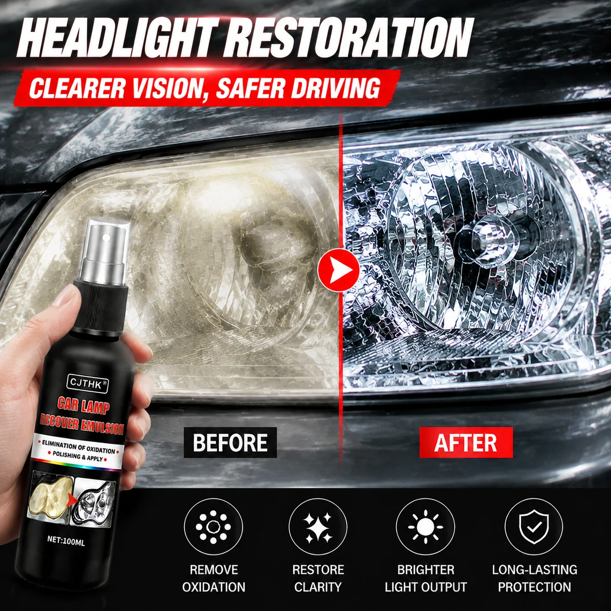 Car Headlight Restoration Polishing Kits Headlamp Scratch Remover Repair Cleaning Paste Remove Oxidation Headlight Polish Liquid