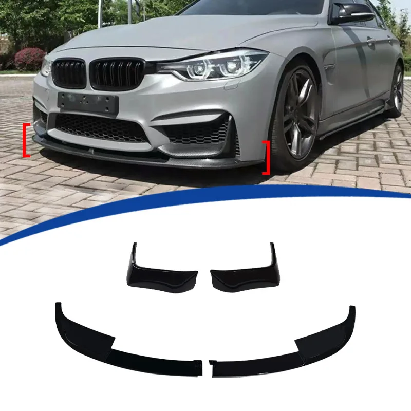 

For BMW 3 Series F30 2013-2019 MP Style Front Bumper Lip Splitter 4-Piece Front Chin Spoiler Carbon Fiber Look ABS Upgrade Parts