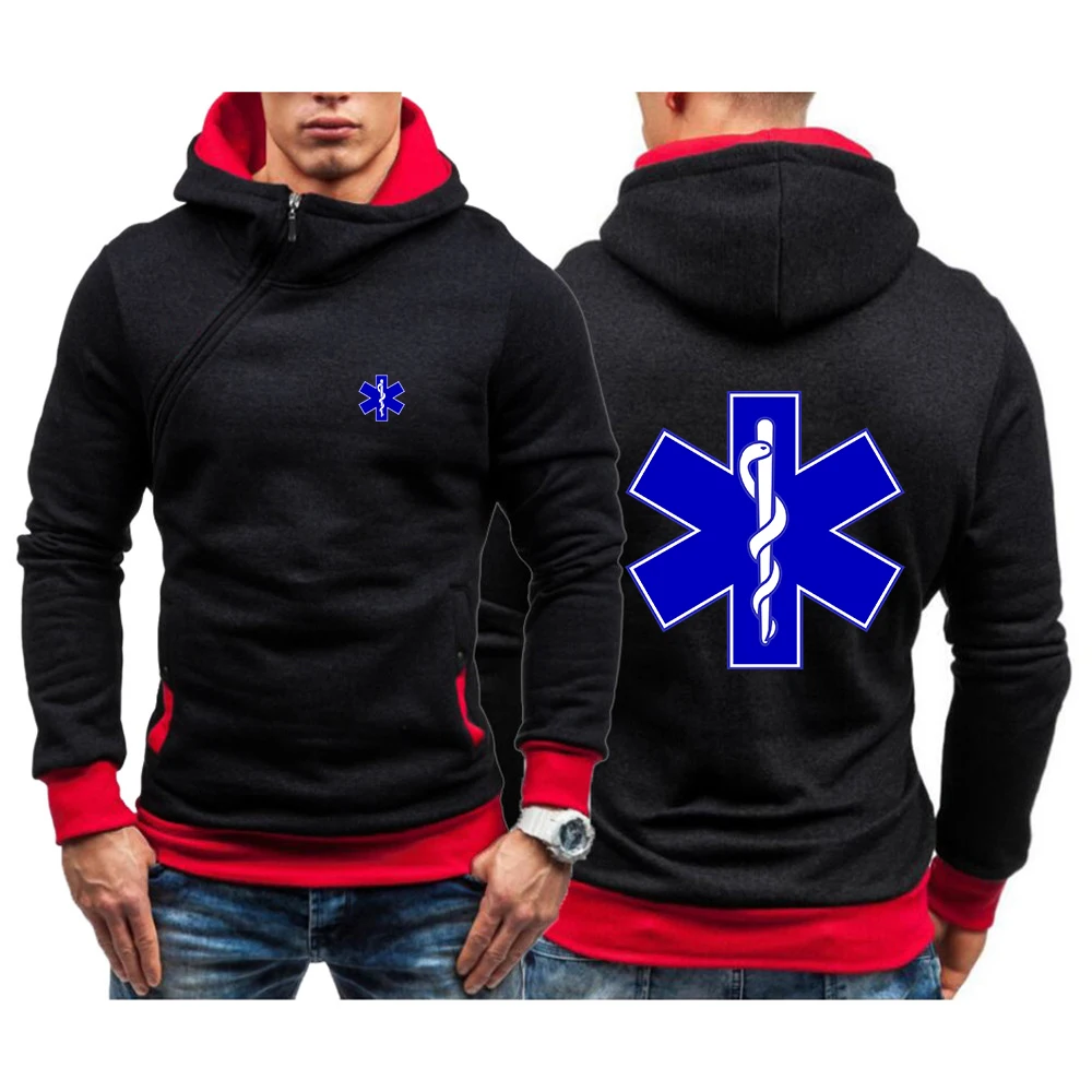 

EMT Emergency Ambulance 2021 Men's New Casual Solid Hoodies Diagonal Zipper Long Sleeve Sweatshirts Hoodie Pullover Sweatshirt