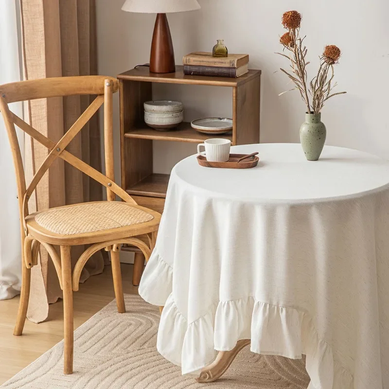 

Ruffled Minimalist Tablecloth Linen Solid Color TV Cabinet Table Cover for Wedding Party Dining Banquet Home Decor Table Cloth