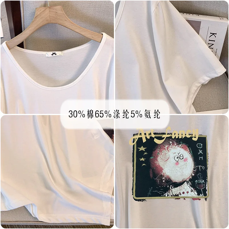 تي شيرت نسائي بأكمام قصيرة ، ملابس نسائية أساسية بسيطة ، متوسطة وطويلة ، عصرية ومتعددة الاستخدامات ، سمينة ، مقاس كبير ، 60-: