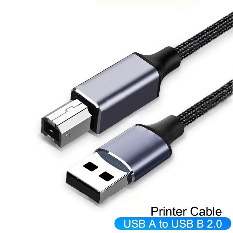Cable trenzado USB para impresora, tipo C a USB B 2,0, cable macho para escáner, escáner de impresora de alta velocidad para HP, Canon, Dell, Epson, MacBook, Xerox