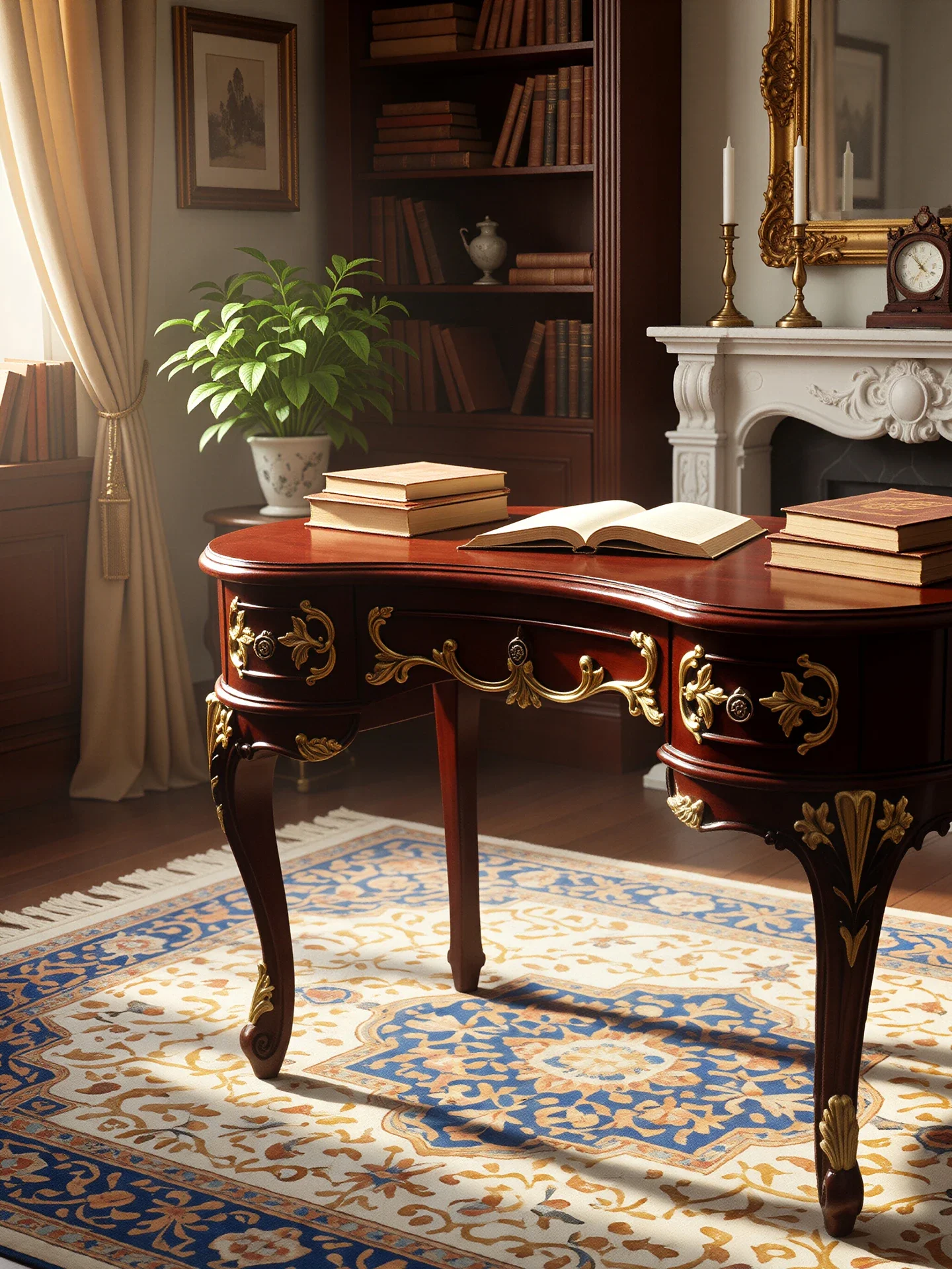 French solid wood curved desk with drawers writing desk home bedroom study European-style desk carved