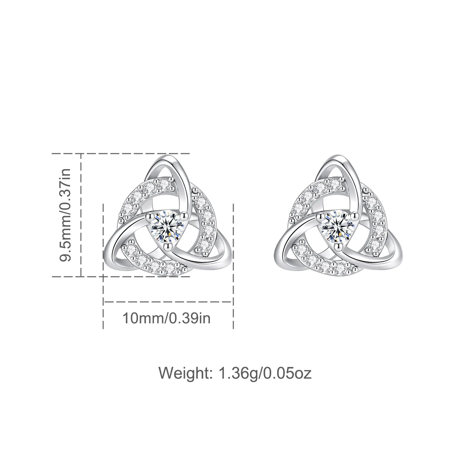 AEONSLOVE Celtic Knot Stud Earrings S925 Silver Post CZ Trinity Knot Earrings Irish Wicca Pagan Jewelry Gift for Women Girls