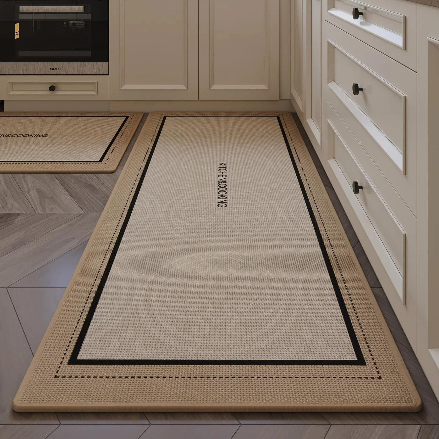 European Style Linen Kitchen Rug - Printed Non-Slip Floor Mat, Super Absorbent Oil/Water, Washable Long Carpet for Dining Room