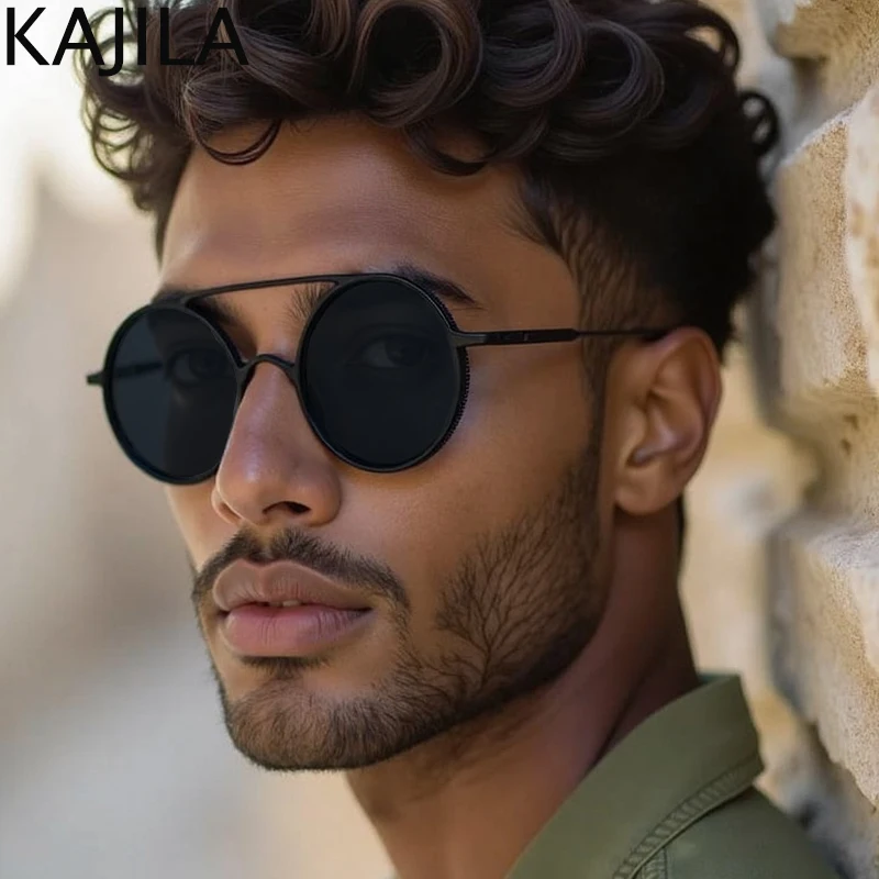 النظارات الشمسية الصغيرة المستديرة Steampunk الرجال 2025 العلامة التجارية الفاخرة خمر إطار معدني فاسق نظارات شمسية للذكور مزدوجة شعاع ظلال UV400