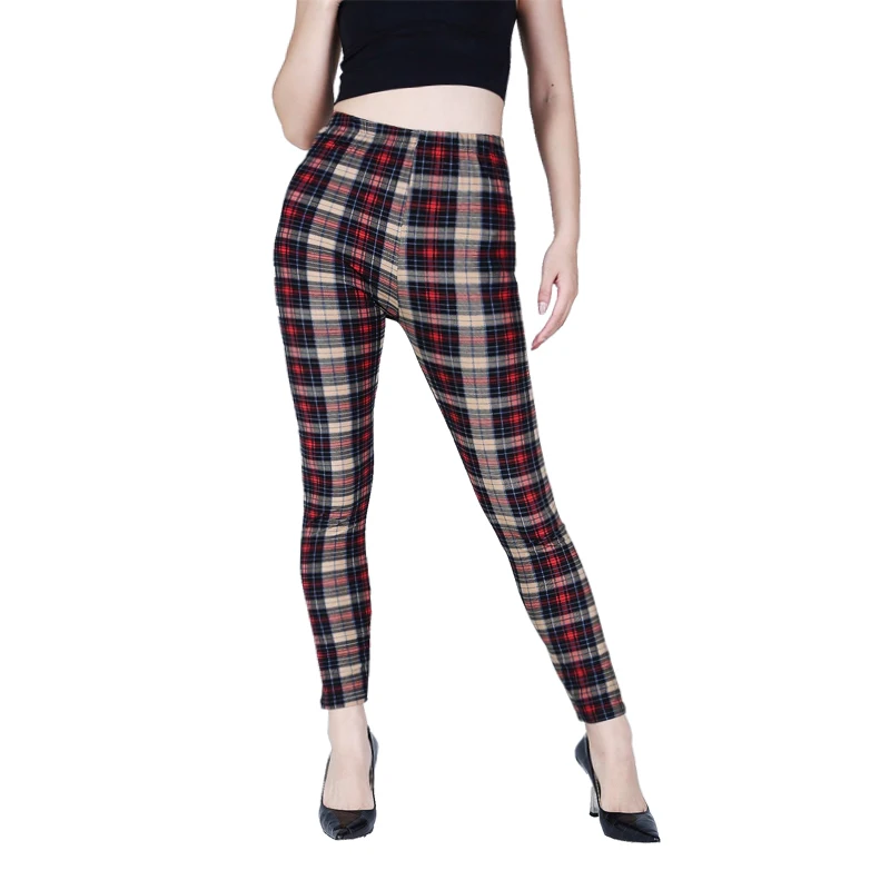 Khaki Plaid WOMEN\'S Sports and Fitness Leggings