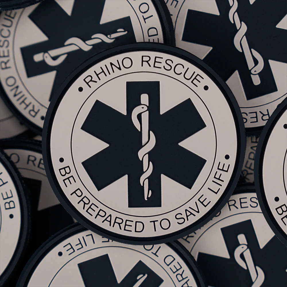 Rhino Rescue Patch Morale Chapter Medic Rubber Medical Paramedic Tactical Morale Badge Patches Hook Fasteners Backing