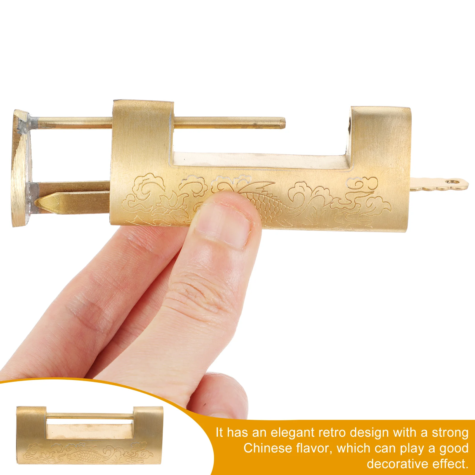 Öffnen Sie das Vorhängeschloss horizontal, Vintage-Riegel, chinesischer Stil, Kupfer, dekorative kleine Box