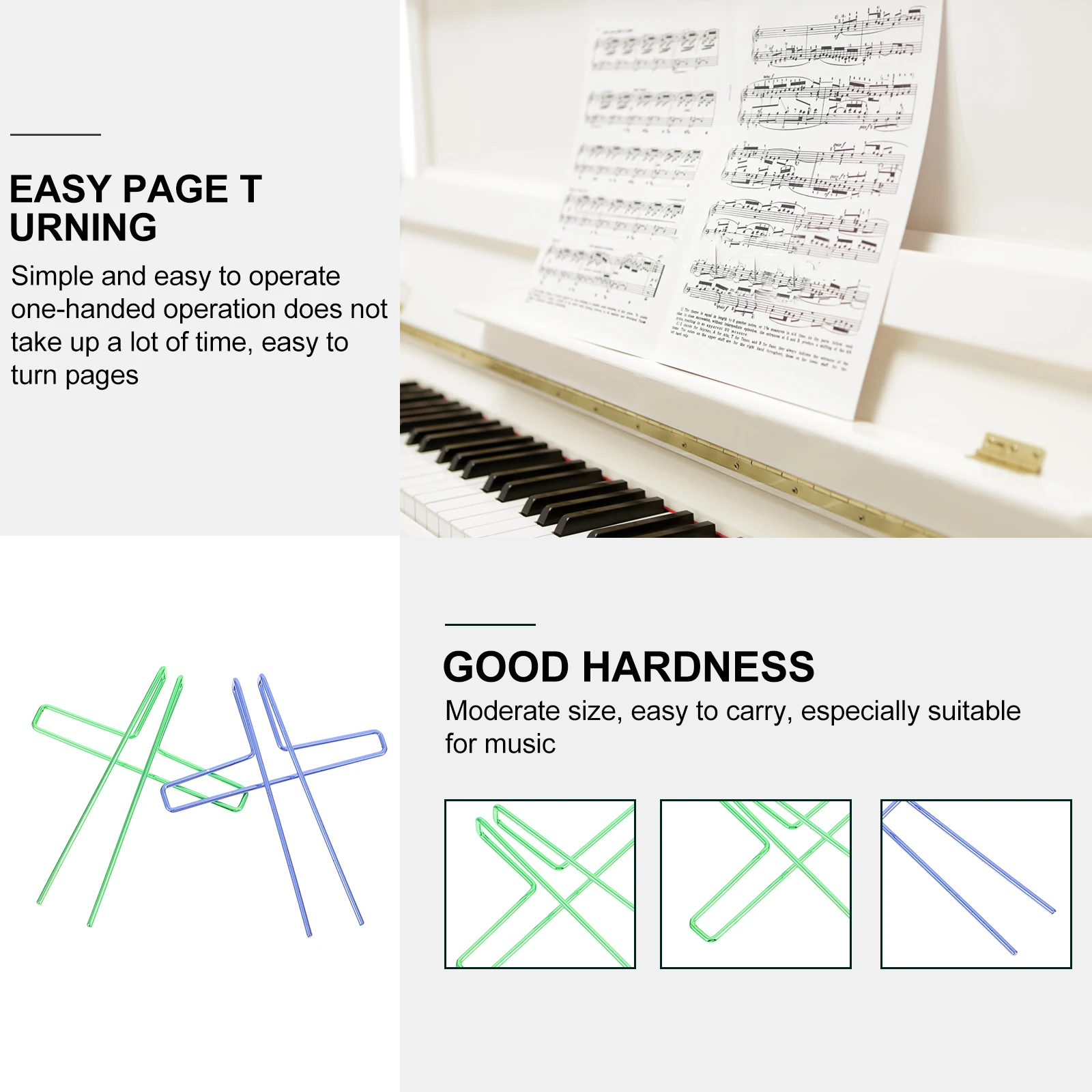 

2 Pcs Piano Stave Folder Page Fixing Clip Music Score Universal Metal Blue Pressure