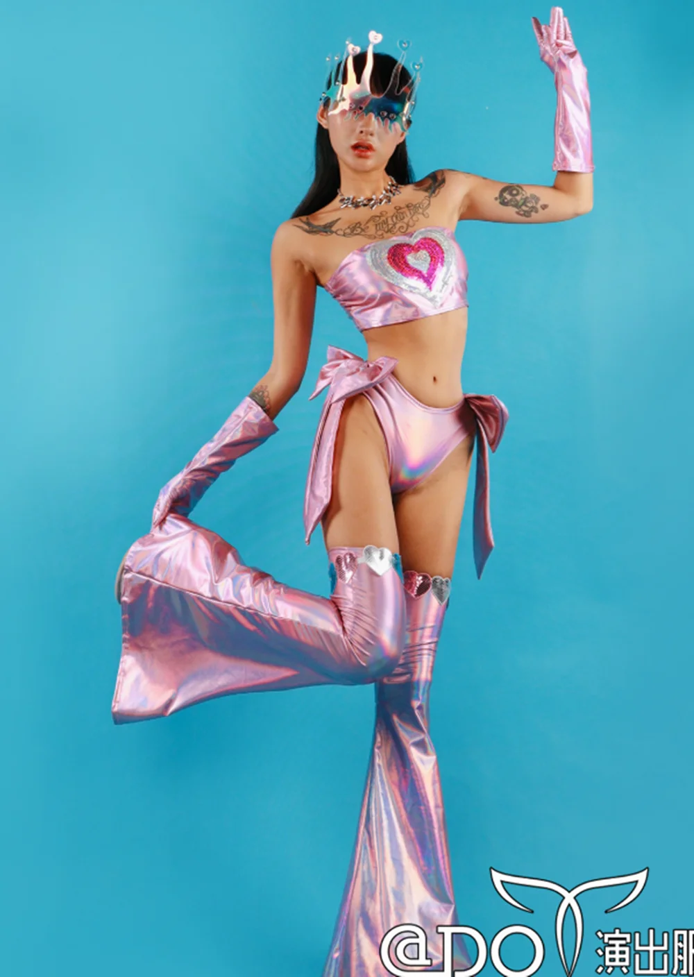 레이저 폴댄스 의상 여성 고고댄서 무대 의상 파티 레이브 의상 스팽글 탑 레그 커버 드랙퀸 의상 yj045