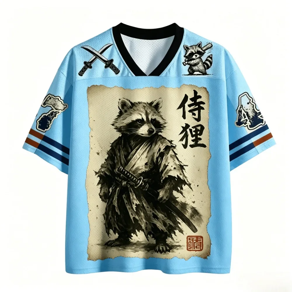 2026 Sommer Neuer Stil Herren Japanischer Trend V-Ausschnitt 3D-Druck Atmungsaktives Schnelltrocknendes T-Shirt Lässige Mode Streetwear Elternkleidung – Detail 4