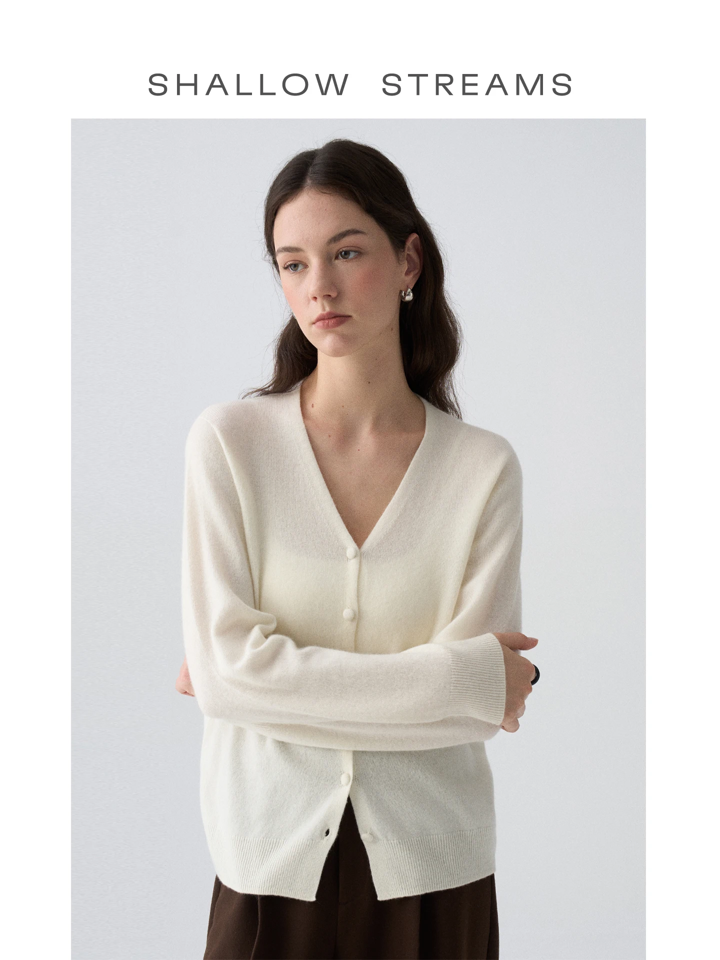 

Женский вязаный открытый кардиган Slow Strs Lamb Camere с V-образным вырезом, обычный све Long Sve Pure Color, повседневный Sle