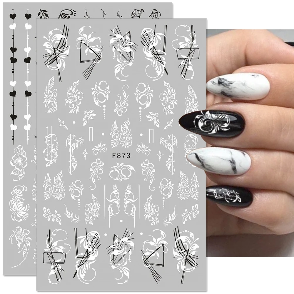 1PCS Black White Maple Leaf Abstract Face 3D Sticker Nail Decoration Decal Sexy Beauty Valentine's Day Nail Sticker