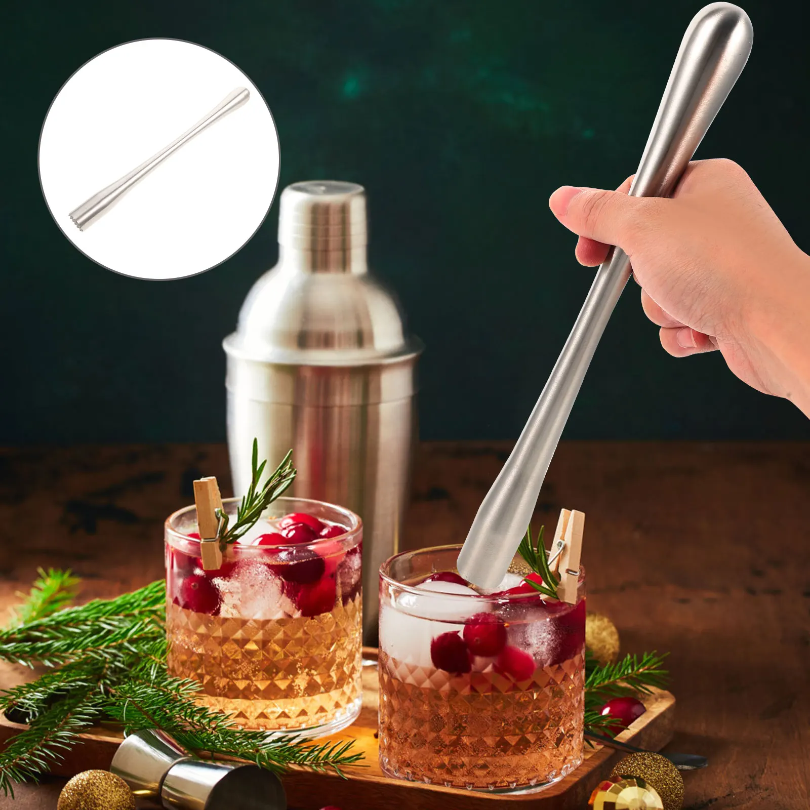 

Ergonomic Stainless Steel Cocktail Muddler Lemon Pressing Rod Grinding Stick For Ice Cubes Strawberries Home Bar