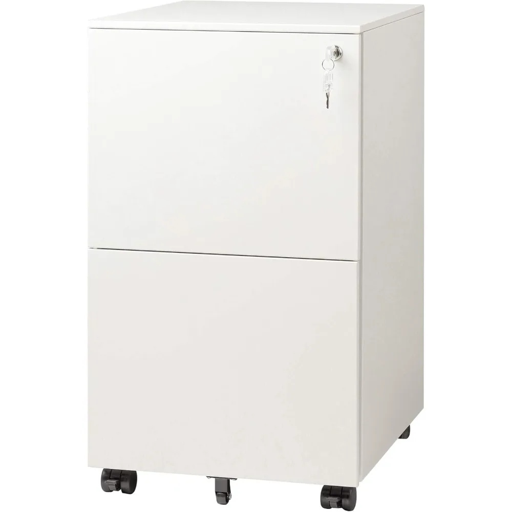 2-Drawer Mobile File Cabinet with Lock, Commercial Vertical Cabinet in White