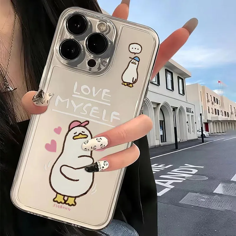Funny Duck Phone Case For iPhone 16 15 14 13 12 11 Pro XS MAX 7 XR 8 7 Plus Clear Cover Fundas