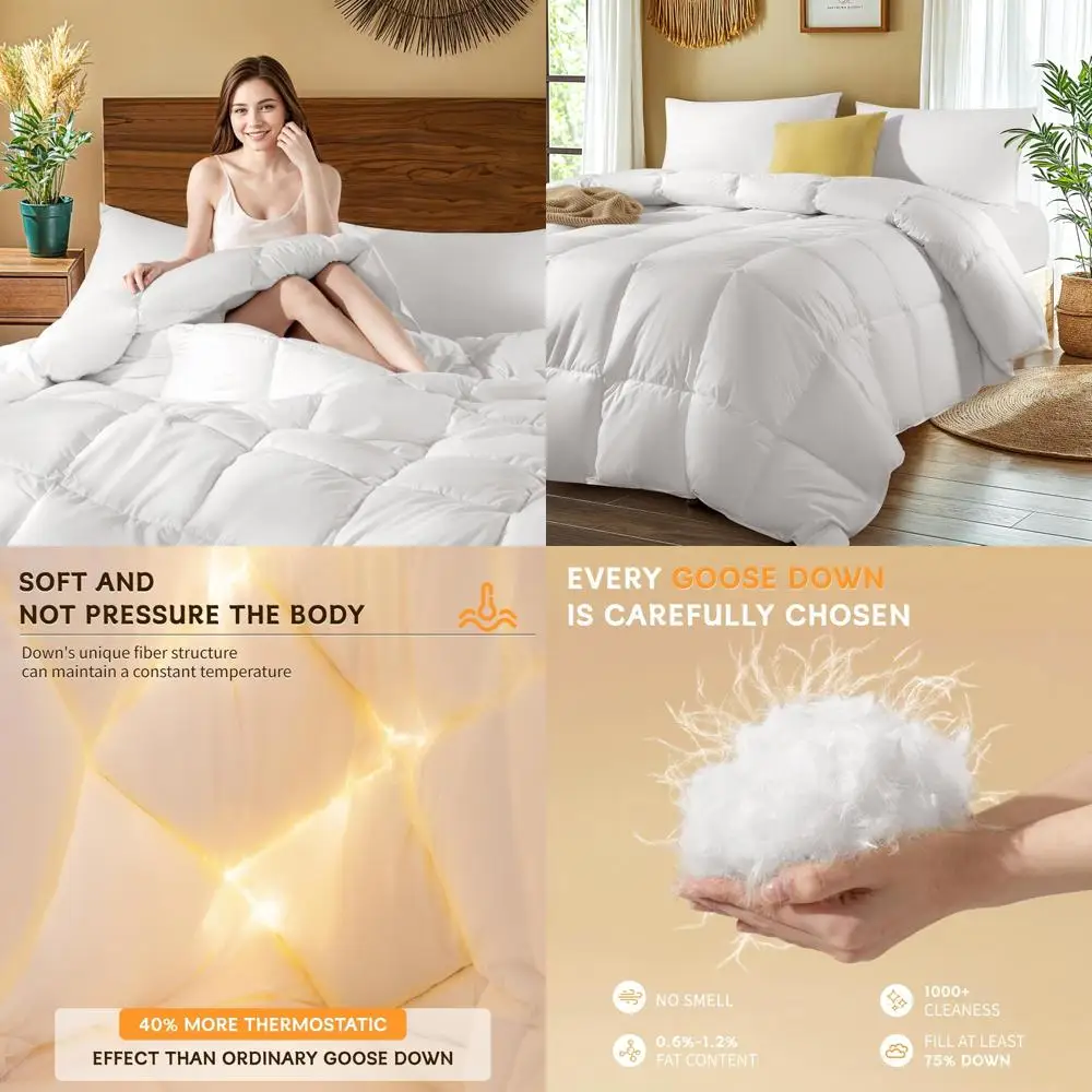 

Queen Size Hungarian Goose Down Comforter - 850 Fill Power All Season Duvet with 600 Thread Count Ultra-Soft Cotton Cover