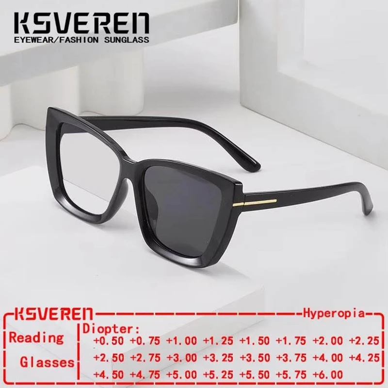 

KSVEREN Vintage Cat Eye Photochromic Reading Glasses Women Customizable Prescription Glasses Eyewear Frame Presbyopic Eyewear