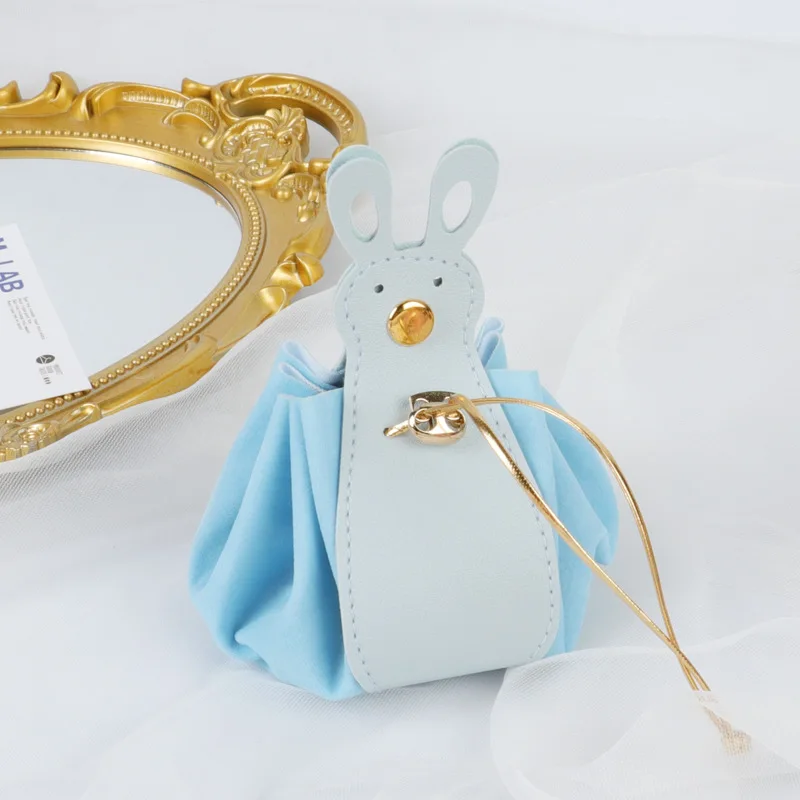 

Bunny Leather Gift Bag Wedding Candy Packaging Bag With Drawstring Birthday Party Babay Shower Halloween Eid Decoration Supplies