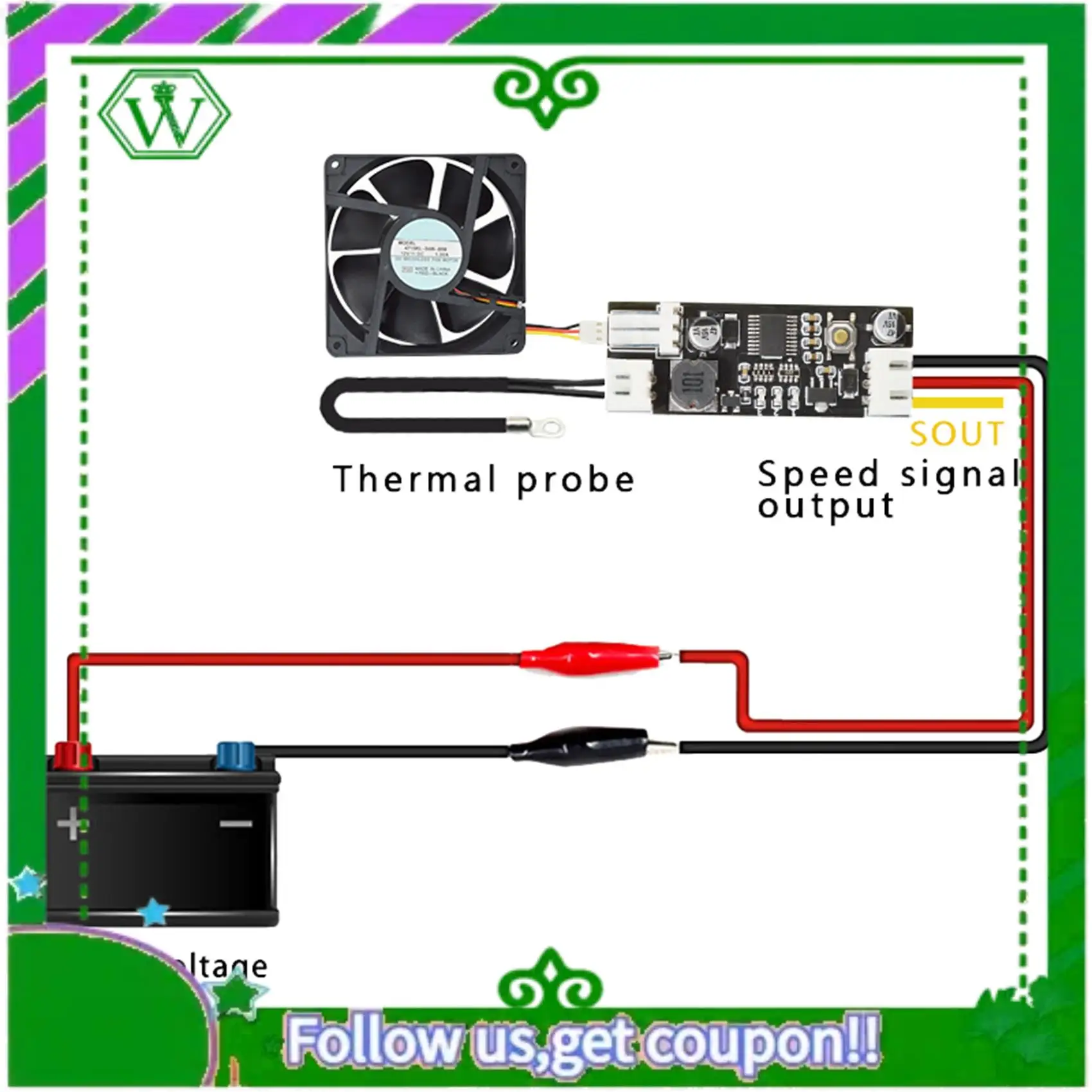 ABIK-4X Temperature Controller Module Single 12V DC PWM 2-3 Wire Fan Temperature Control Governor Computer Fan