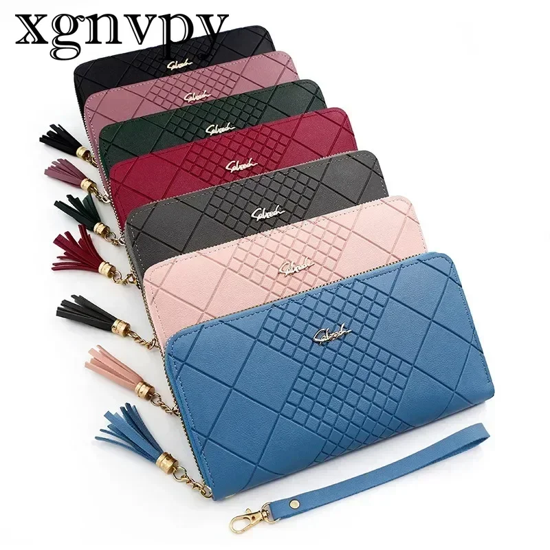 xgnvpy Korean Version of Fashion Women's Long Purse Large Capacity with Mobile Phone Tassel Zipper Clutch Bag