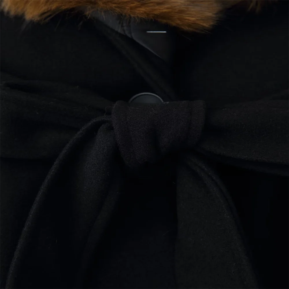 معطف نسائي جديد للخريف والشتاء بتصميم عتيق أنيق وغير رسمي بخصر مناسب وأكمام طويلة وياقة من الفرو