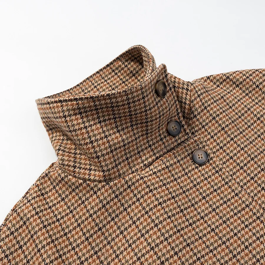 خريف جديد الموضة الأوروبية والأمريكية مزاجه المألوف تنوعا الوقوف طوق معطف قصير houndstooth #3