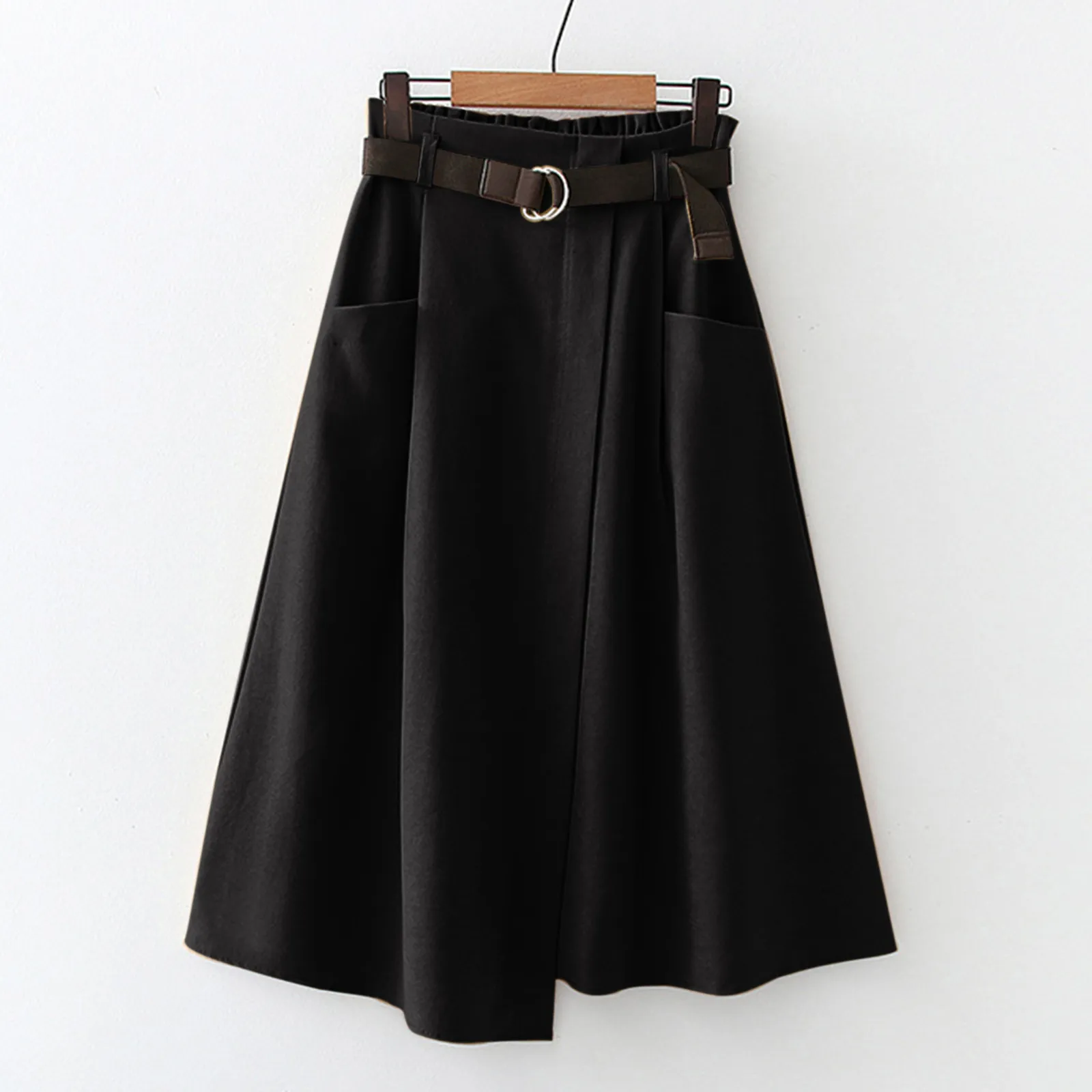 Elegant Skirts For Female 2024 Summer Autumn Women Long Black Suits Skirt With Pockets Casual Loose A-Line High Waist Midi Skirt