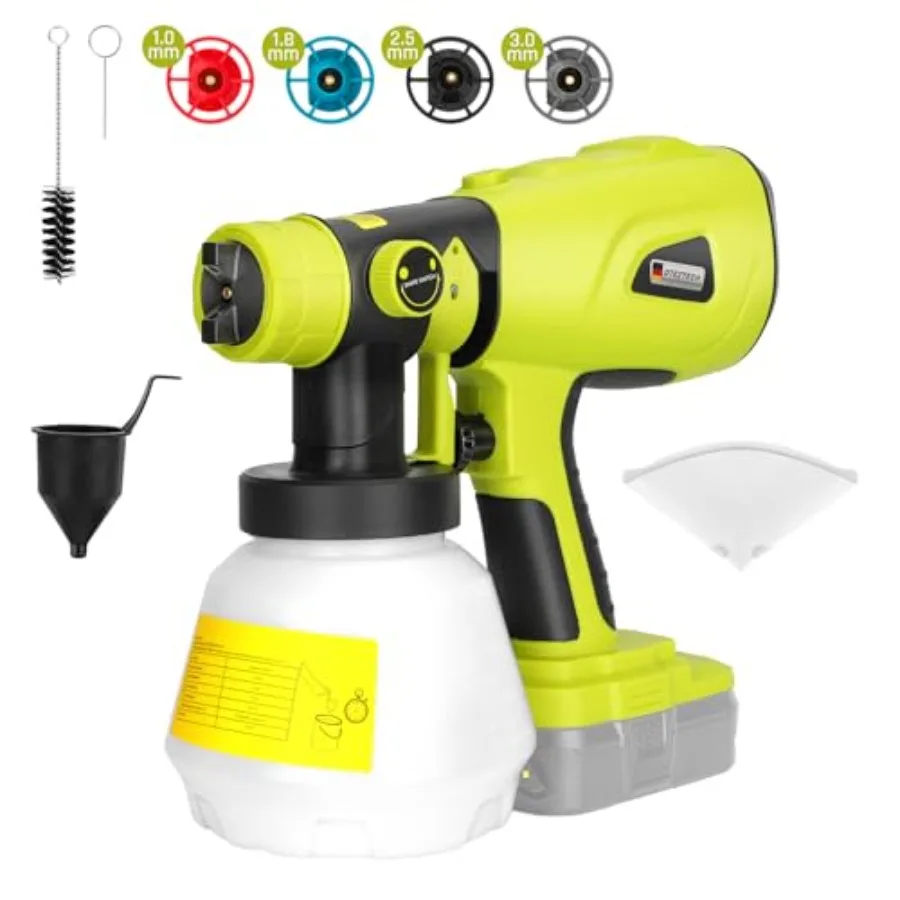 

Краскопульт для Ryobi ONE+ 18V Li-ion Ni-Cad Ni-Mh с бесщеточным двигателем и медным соплом, 200 Вт, HVLP