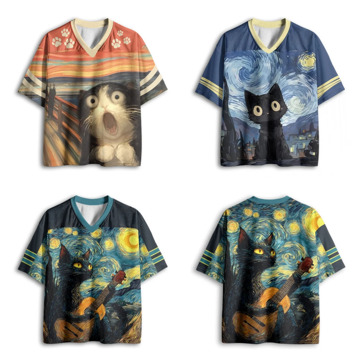 Latest Adult and Children's Art Starry Sky Cat Screaming Cat 3D Printed V-Neck Cartoon Animal Sports T-Shirt