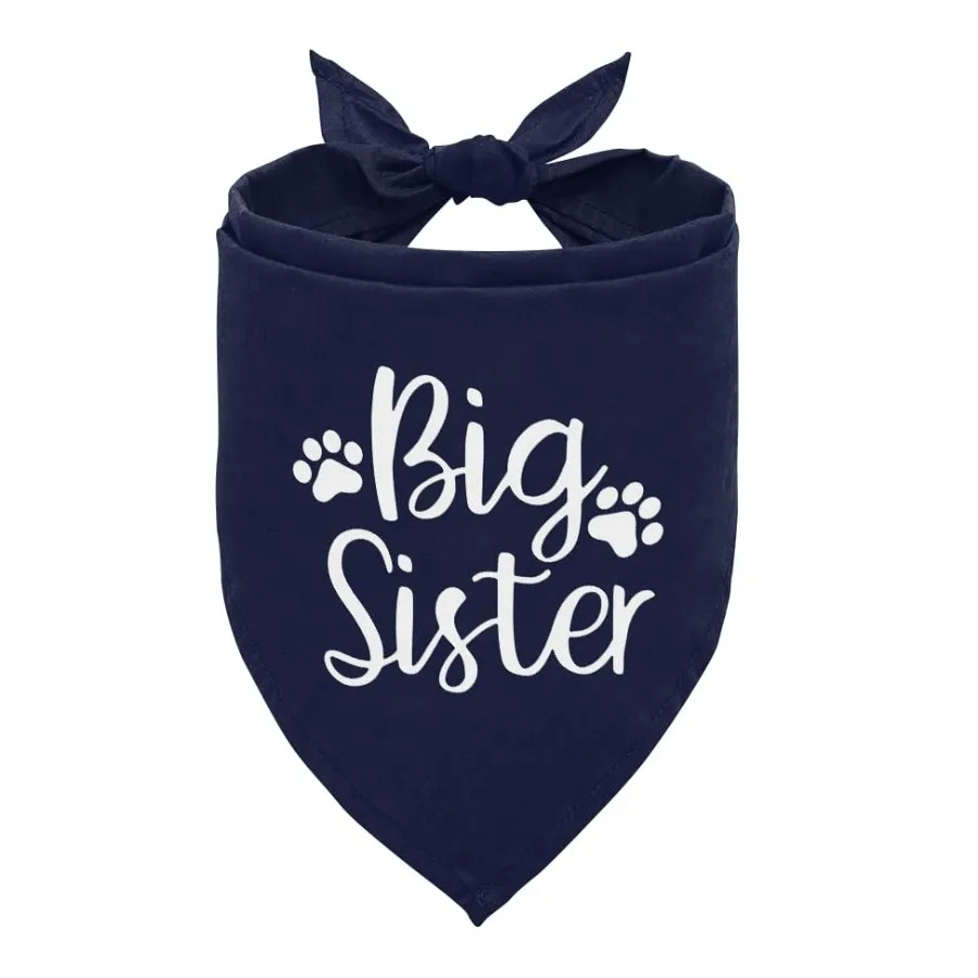 Big Sister Dog Bandana, Funny Pet Triangle Scarf for Pregnancy Reveal Daily Walk Playdate Birth Announcement Photo Outfit, Neck