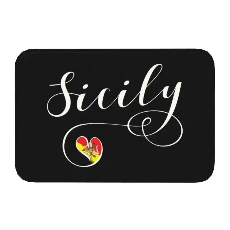 1PCSicily Flag Heart Doormat Mat Anti-Slip Sicilia Trinacria Bath Kitchen Garage Rug Carpet 40*60cm Living Room Entrance Footpad