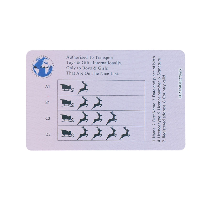A77I 10Pcs Fake Plastic Card Santa Claus Flying Licence Sleigh Licence for Children Xmas Tree Decor