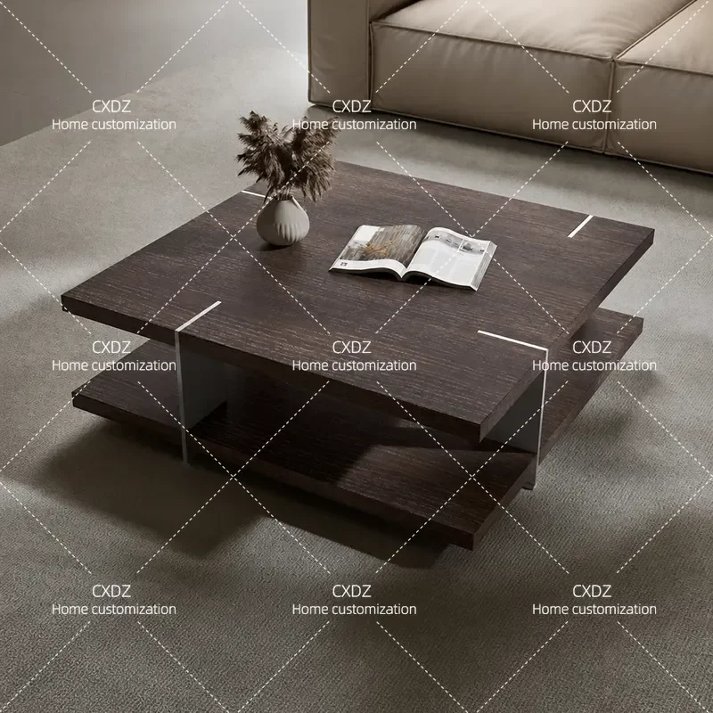 Minimalist Solid Wood Square Coffee Table Light Luxury Tea Table Wabi Sabi Style Log Centerpiece for Living Room Furniture