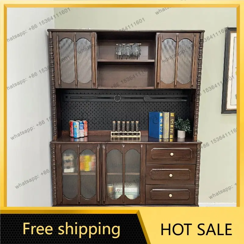 LJY French retro side cabinet pure solid wood medium and ancient style restaurant cupboard multi-function